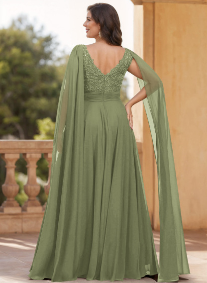Unique Shoulder Side Drape V-Neck Chiffon Mother Of The Bride Dresses, product image 66