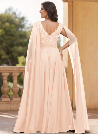 Unique Shoulder Side Drape V-Neck Chiffon Mother Of The Bride Dresses, product image 36
