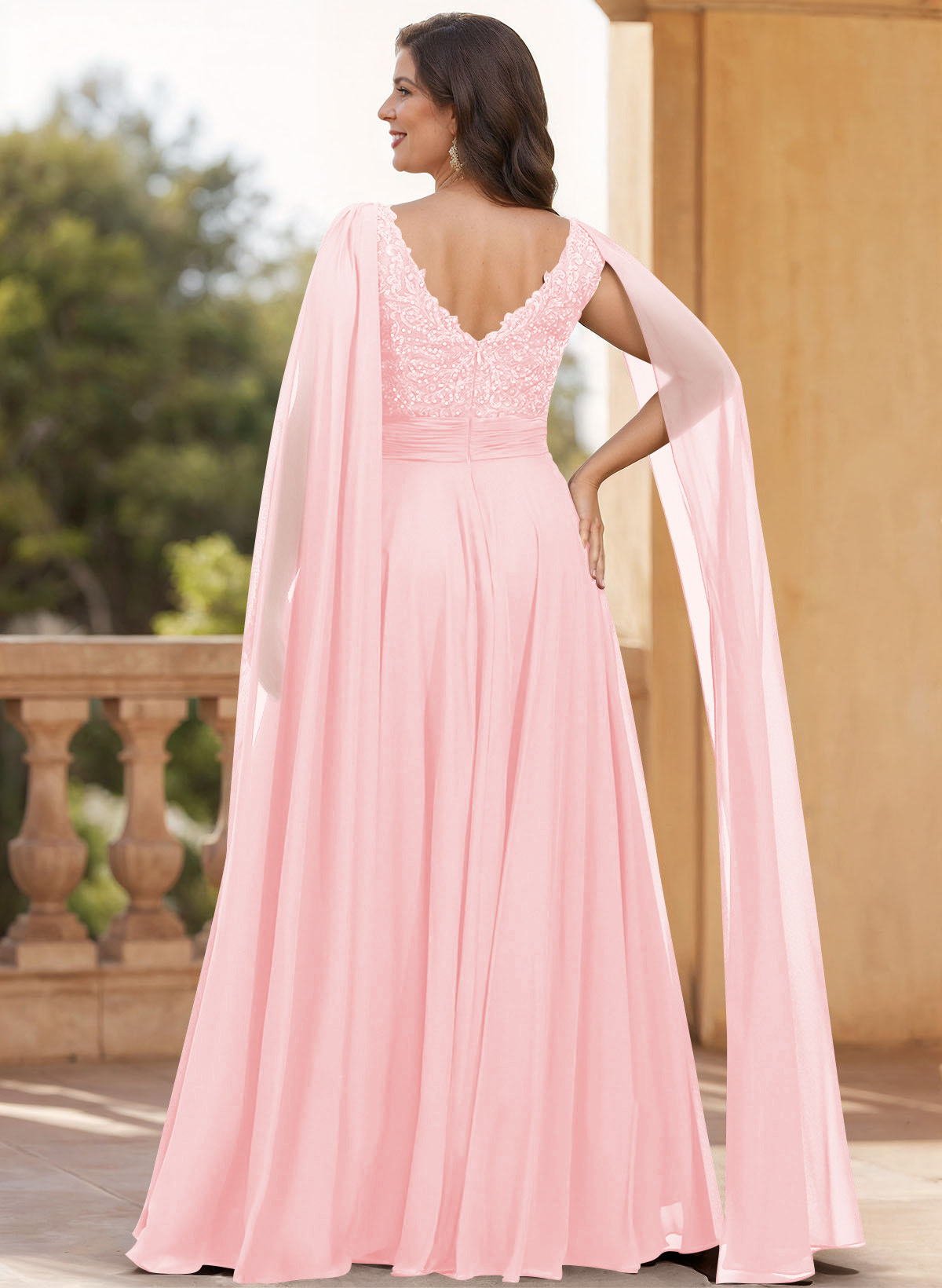 Unique Shoulder Side Drape V-Neck Chiffon Mother Of The Bride Dresses, product image 40