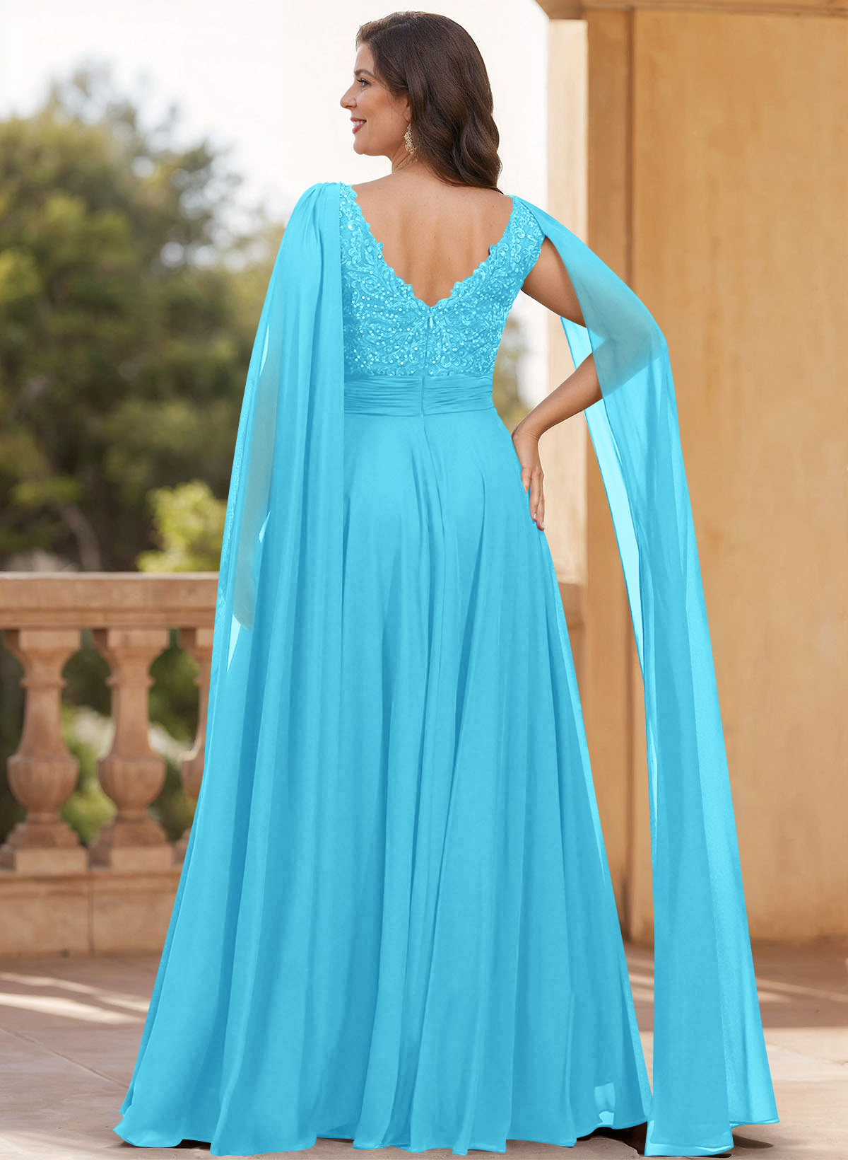 Unique Shoulder Side Drape V-Neck Chiffon Mother Of The Bride Dresses, product image 22