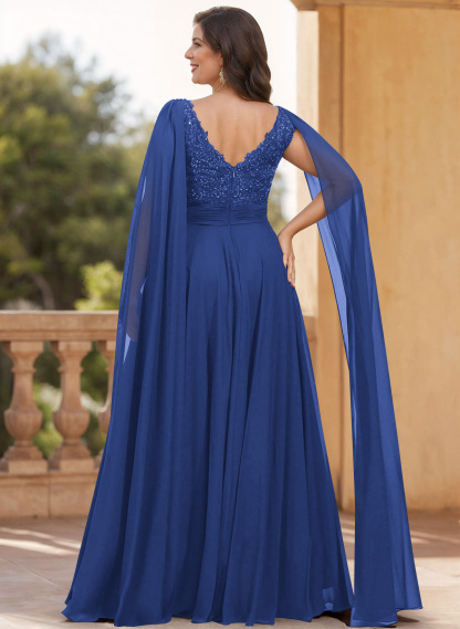 Unique Shoulder Side Drape V-Neck Chiffon Mother Of The Bride Dresses, product image 10