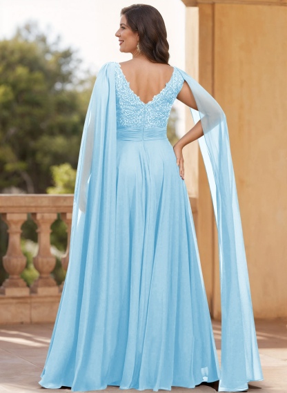 Unique Shoulder Side Drape V-Neck Chiffon Mother Of The Bride Dresses, product image 18