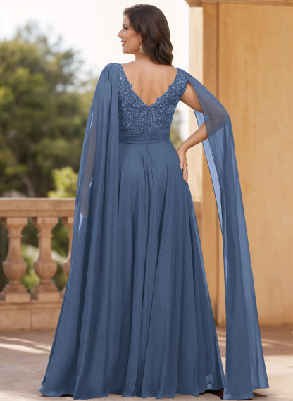 Unique Shoulder Side Drape V-Neck Chiffon Mother Of The Bride Dresses, product image 12