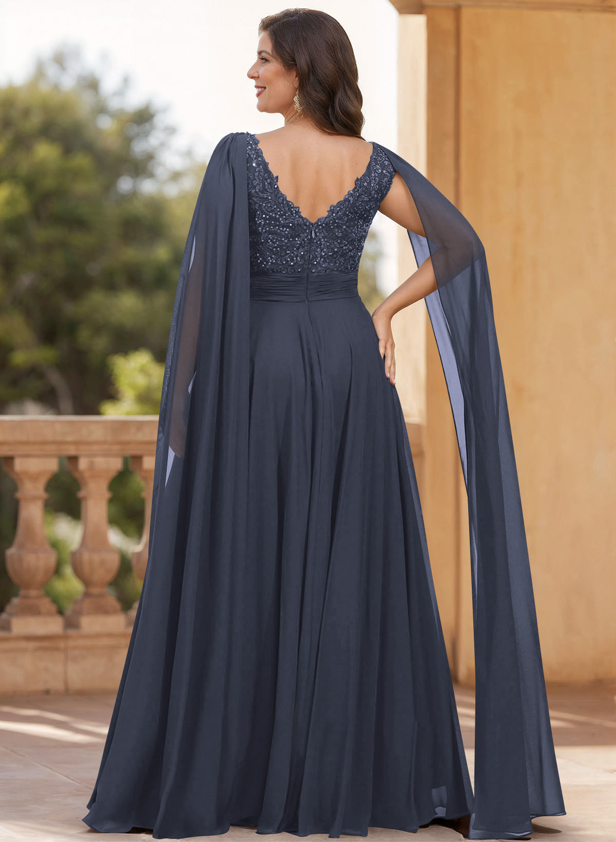 Unique Shoulder Side Drape V-Neck Chiffon Mother Of The Bride Dresses, product image 14