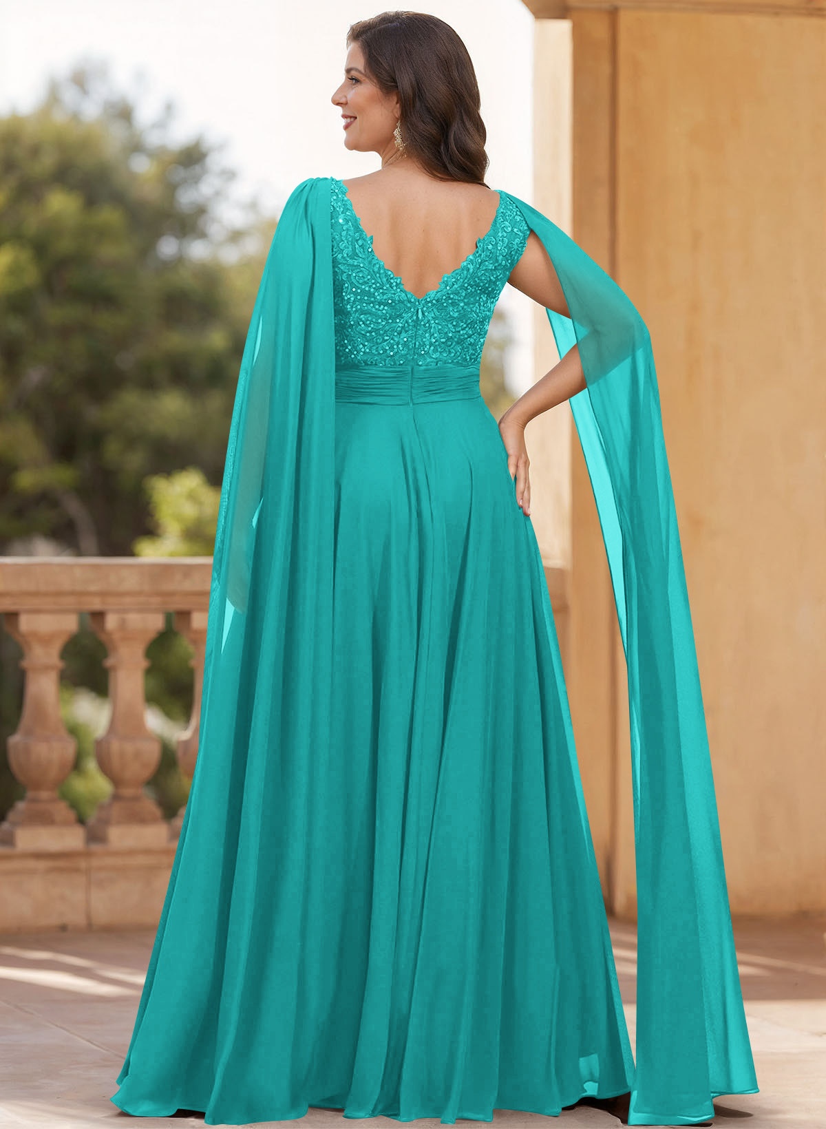 Unique Shoulder Side Drape V-Neck Chiffon Mother Of The Bride Dresses, product image 28