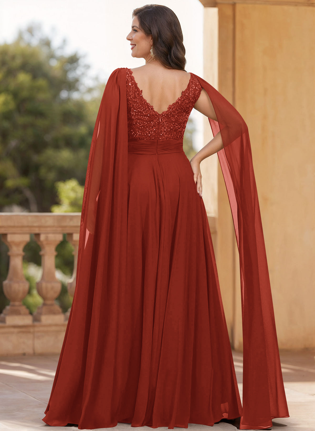 Unique Shoulder Side Drape V-Neck Chiffon Mother Of The Bride Dresses, product image 58