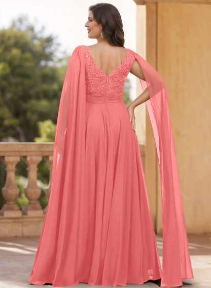 Unique Shoulder Side Drape V-Neck Chiffon Mother Of The Bride Dresses, product image 60