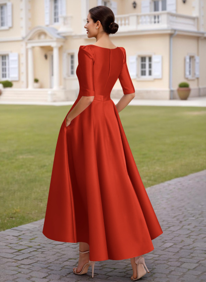 A-Line V-Neck 1/2 Sleeves Ankle-Length Satin Mother Of The Bride Dresses