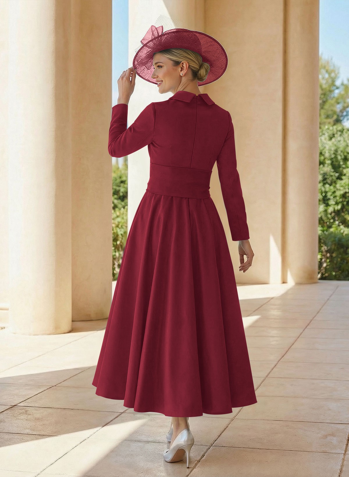 A-Line V-Neck Long Sleeves Ankle-Length Satin Mother Of The Bride Dresses With Bow(s)/Pleated
