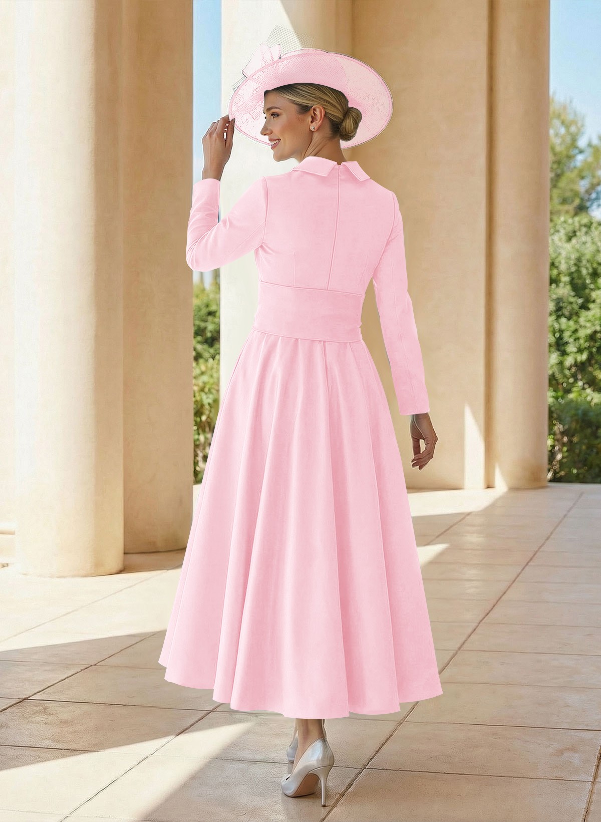 A-Line V-Neck Long Sleeves Ankle-Length Satin Mother Of The Bride Dresses With Bow(s)/Pleated