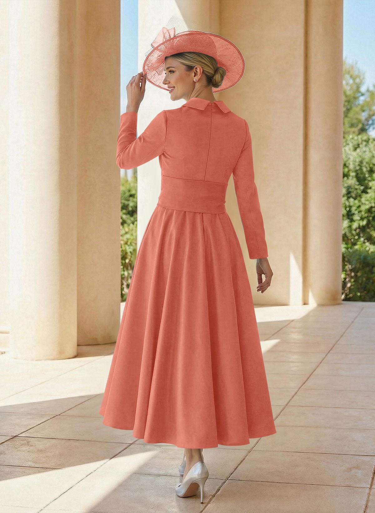 A-Line V-Neck Long Sleeves Ankle-Length Satin Mother Of The Bride Dresses With Bow(s)/Pleated