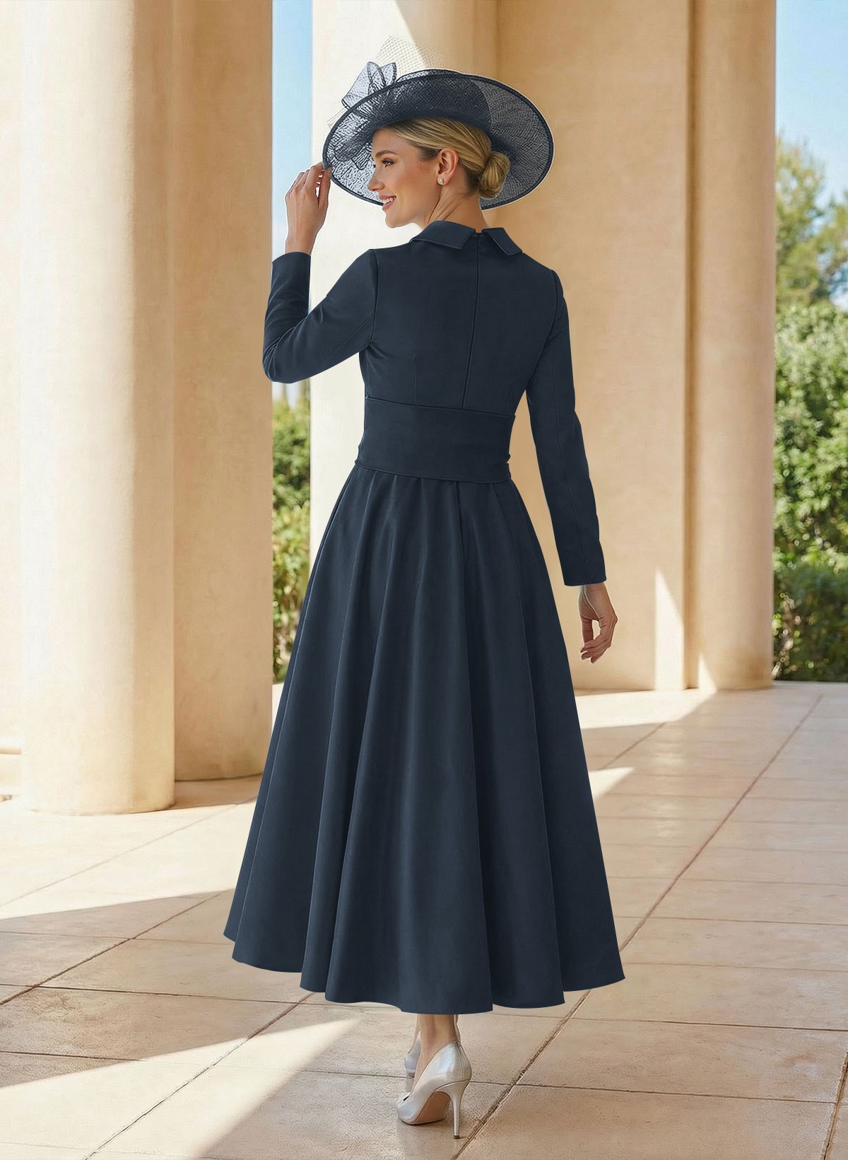 A-Line V-Neck Long Sleeves Ankle-Length Satin Mother Of The Bride Dresses With Bow(s)/Pleated