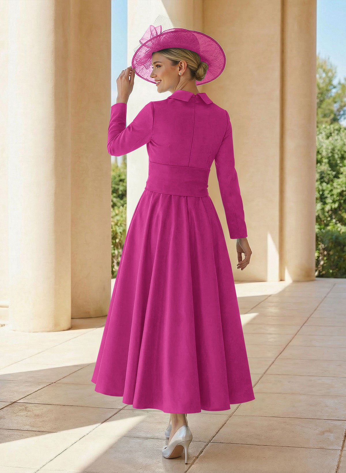 A-Line V-Neck Long Sleeves Ankle-Length Satin Mother Of The Bride Dresses With Bow(s)/Pleated