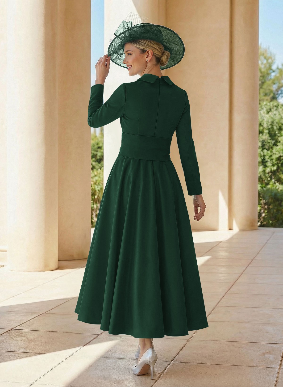 A-Line V-Neck Long Sleeves Ankle-Length Satin Mother Of The Bride Dresses With Bow(s)/Pleated