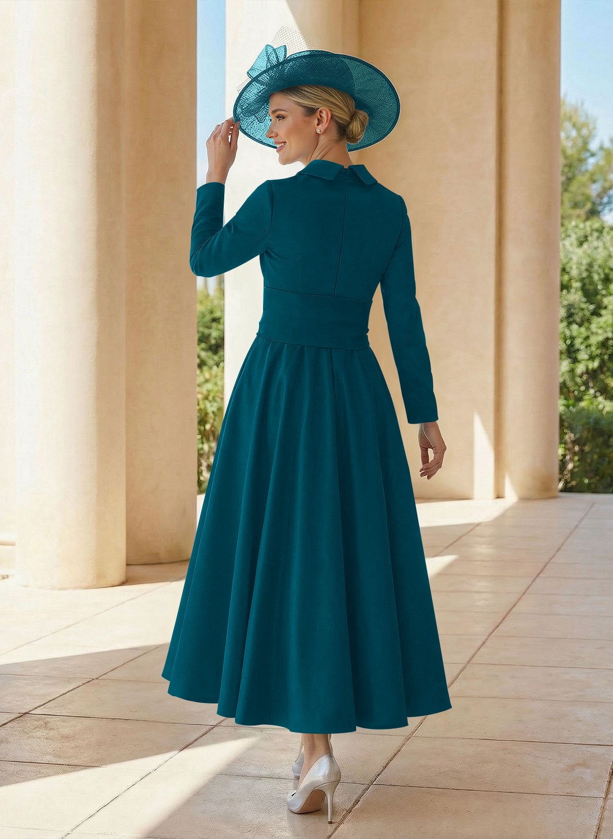 A-Line V-Neck Long Sleeves Ankle-Length Satin Mother Of The Bride Dresses With Bow(s)/Pleated