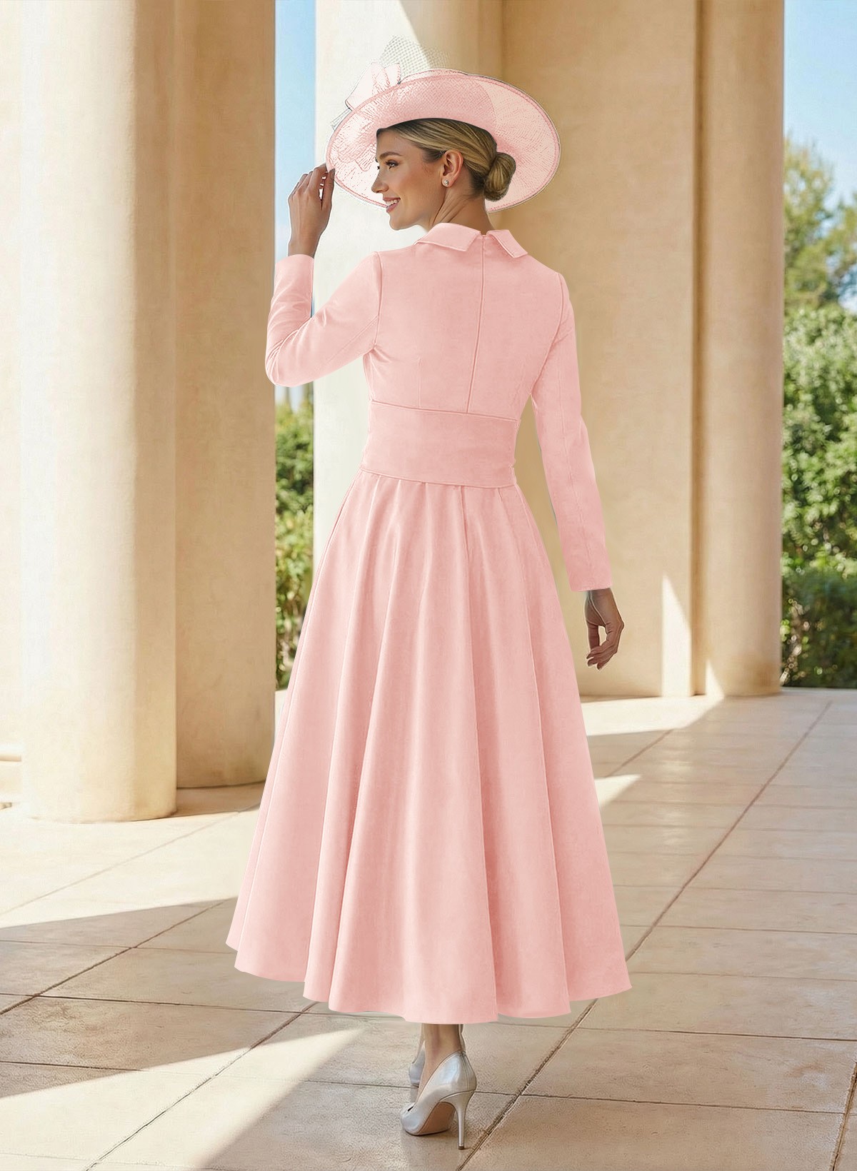 A-Line V-Neck Long Sleeves Ankle-Length Satin Mother Of The Bride Dresses With Bow(s)/Pleated