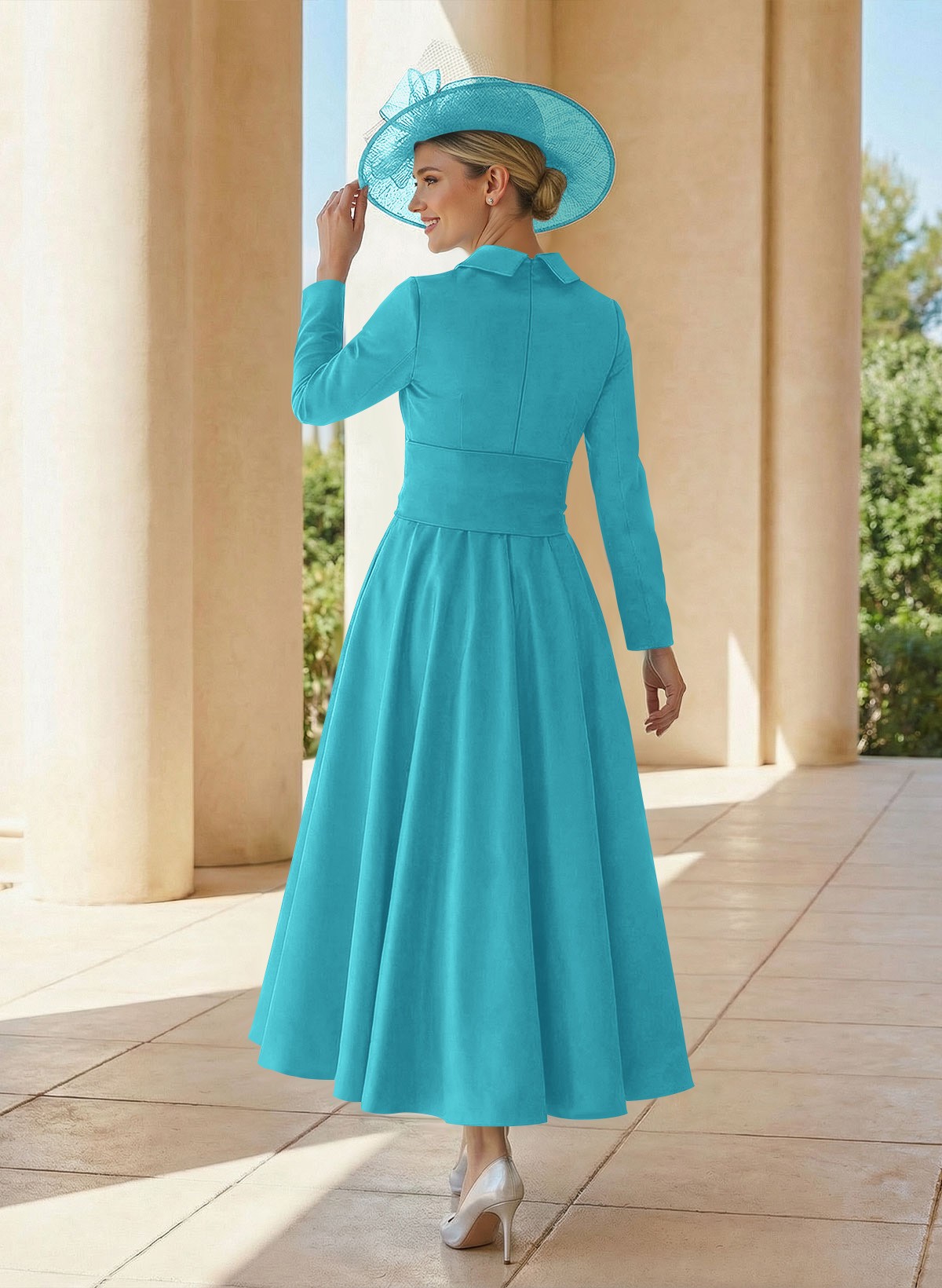 A-Line V-Neck Long Sleeves Ankle-Length Satin Mother Of The Bride Dresses With Bow(s)/Pleated