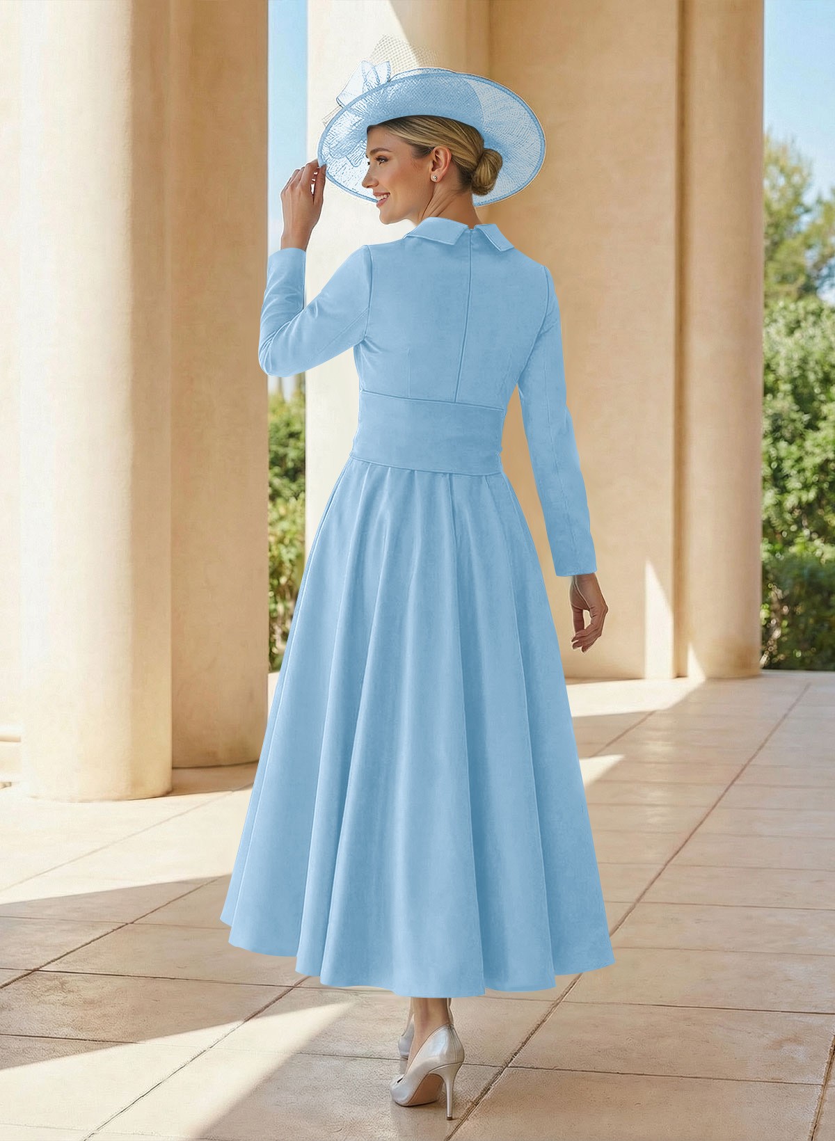 A-Line V-Neck Long Sleeves Ankle-Length Satin Mother Of The Bride Dresses With Bow(s)/Pleated