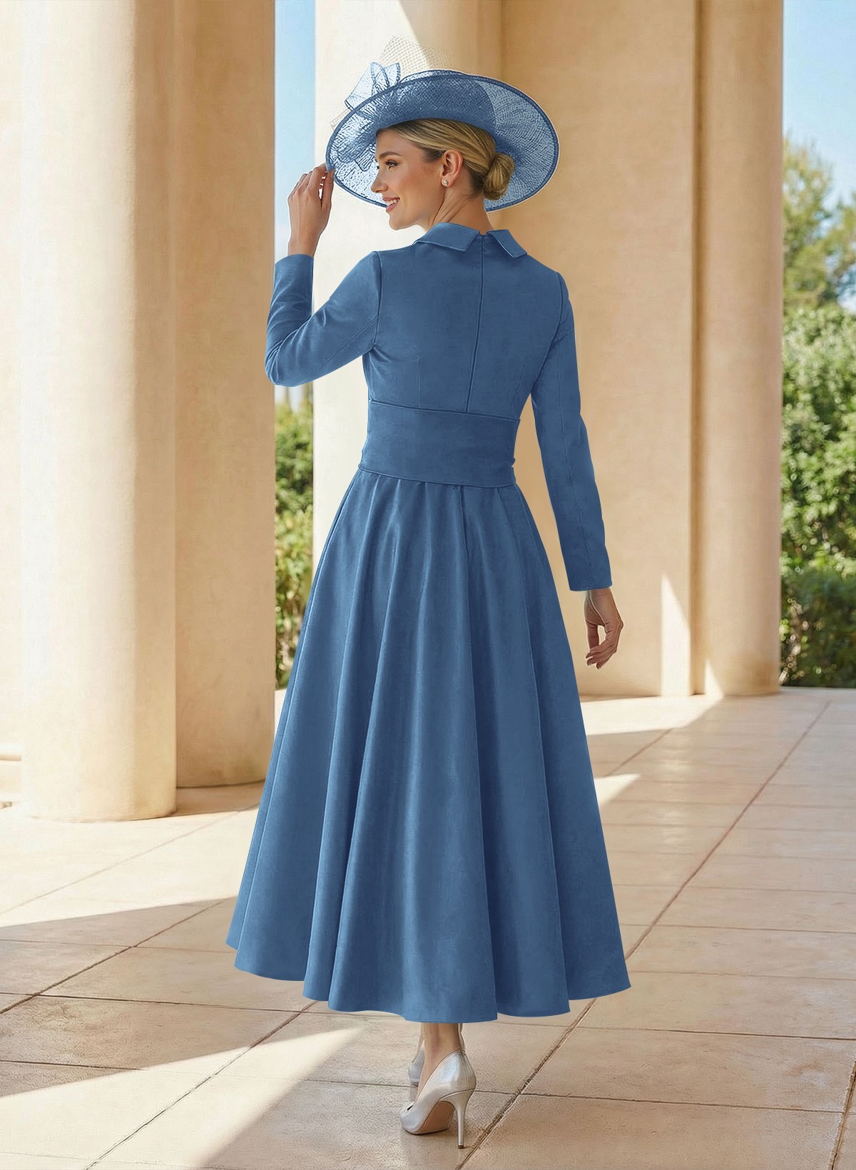 A-Line V-Neck Long Sleeves Ankle-Length Satin Mother Of The Bride Dresses With Bow(s)/Pleated
