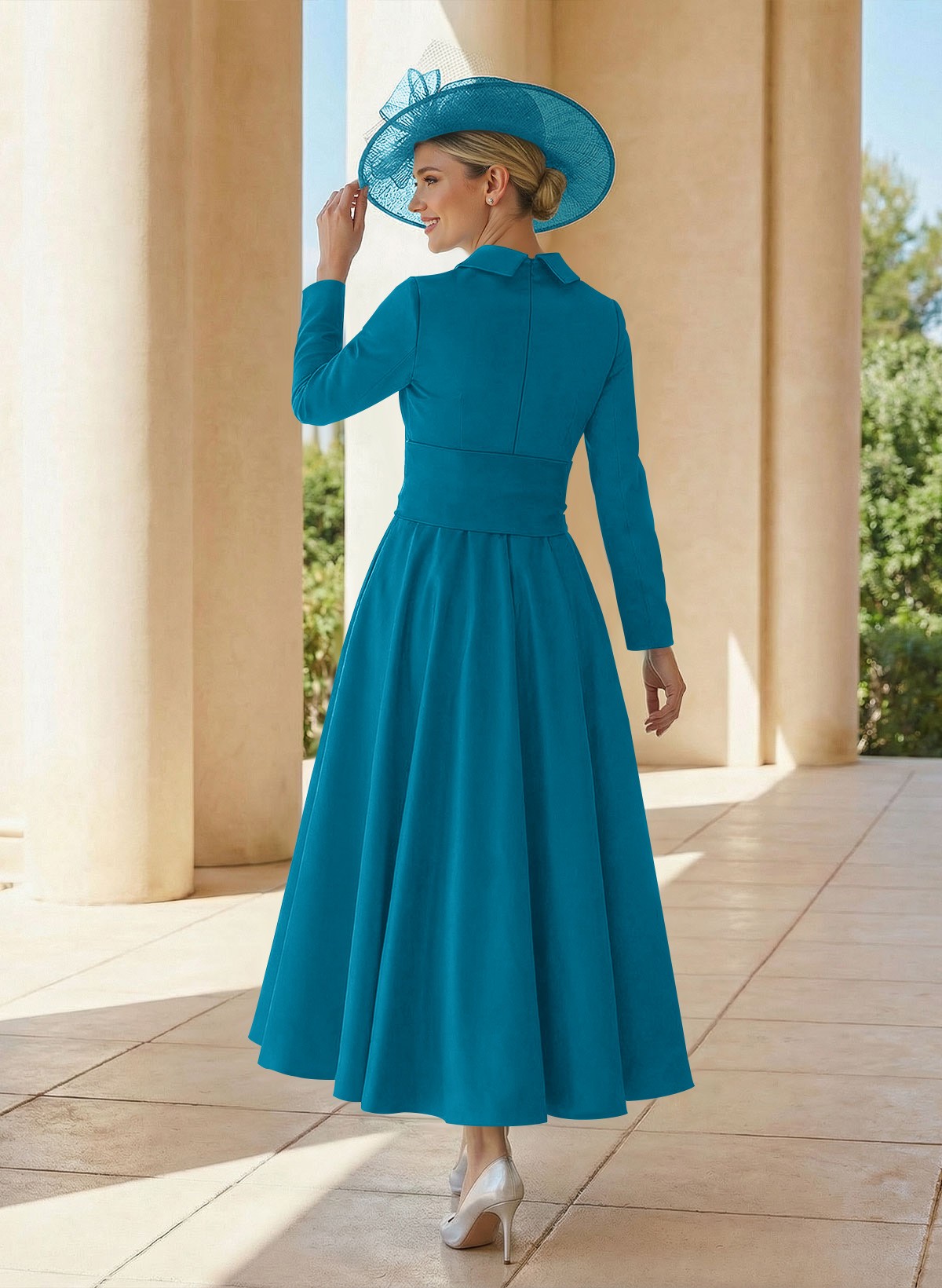 A-Line V-Neck Long Sleeves Ankle-Length Satin Mother Of The Bride Dresses With Bow(s)/Pleated