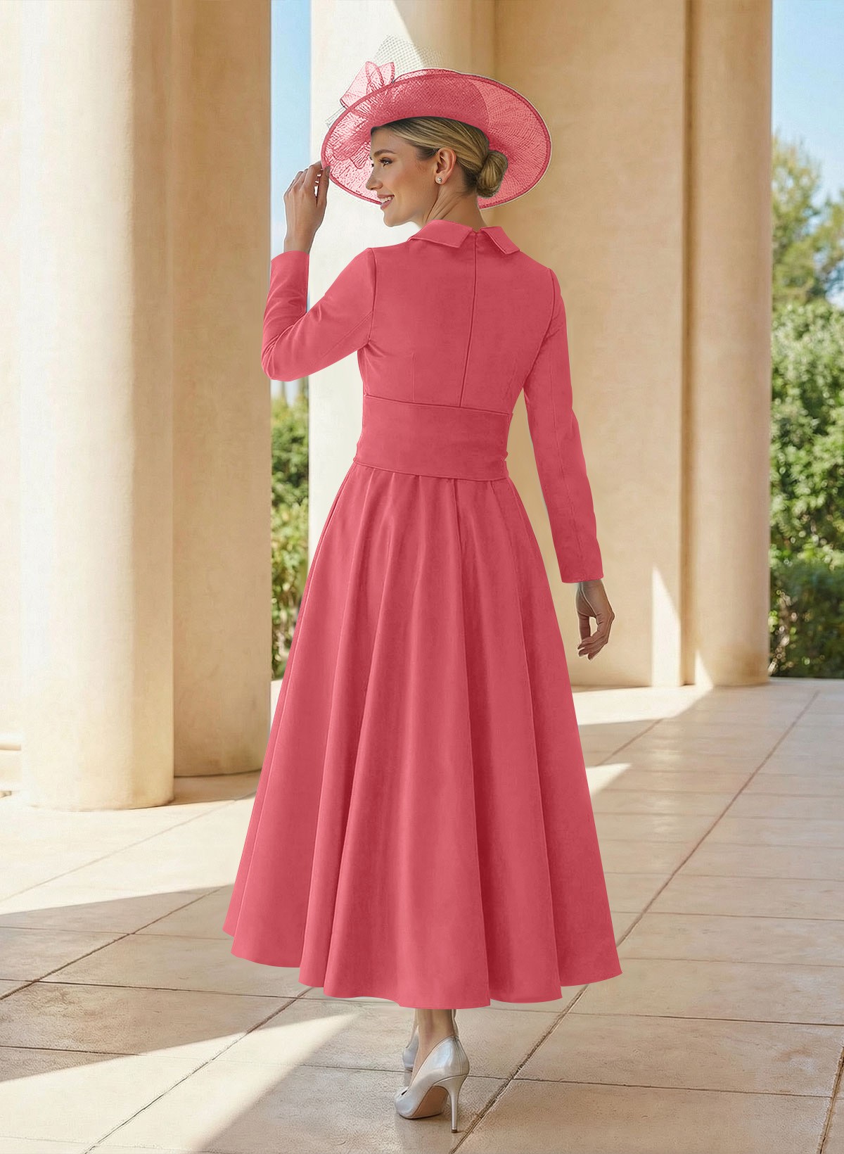 A-Line V-Neck Long Sleeves Ankle-Length Satin Mother Of The Bride Dresses With Bow(s)/Pleated