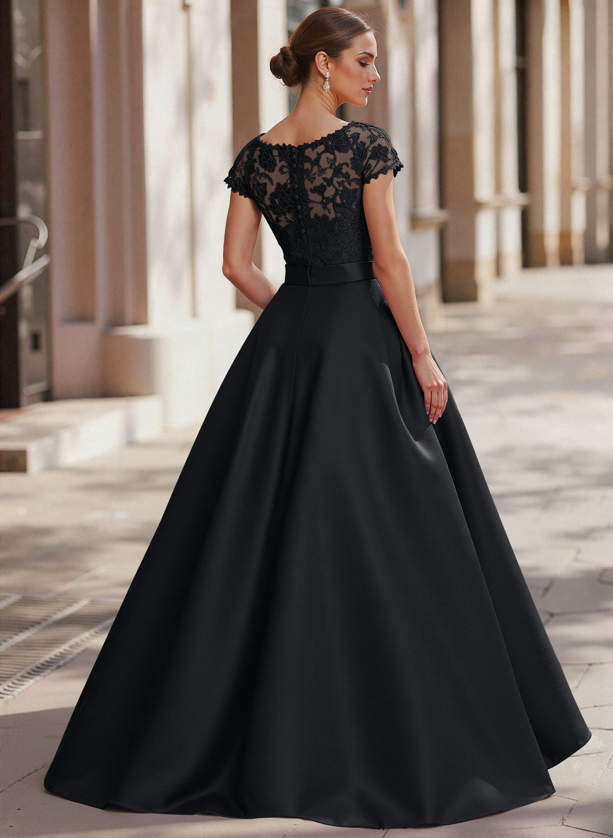 Jumpsuit/Pantsuit Scoop Neck Short Sleeves Detachable Lace/Satin Mother Of The Bride Dresses