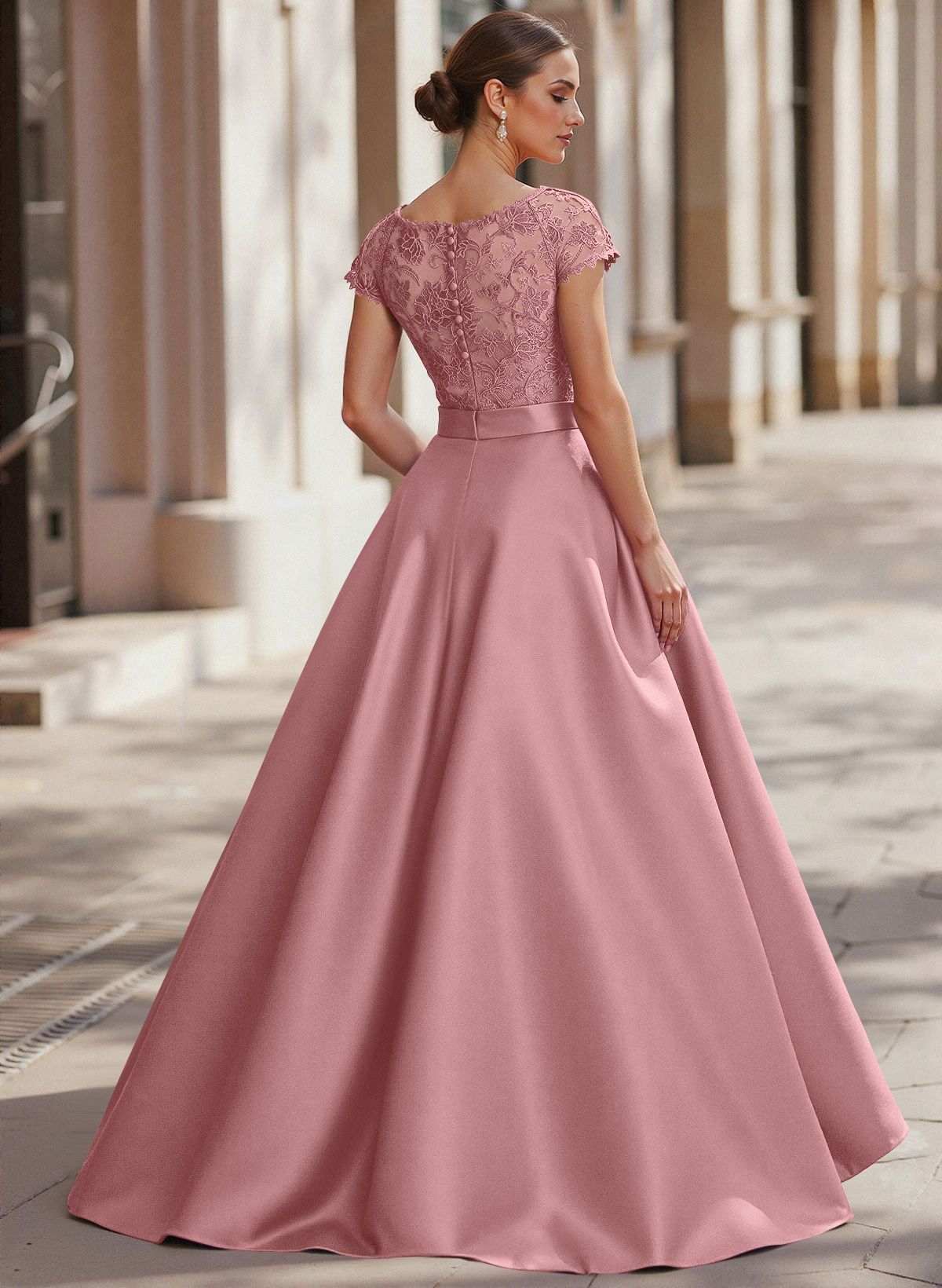Jumpsuit/Pantsuit Scoop Neck Short Sleeves Detachable Lace/Satin Mother Of The Bride Dresses