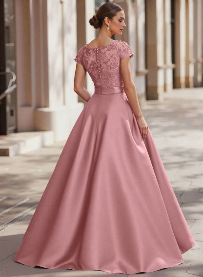 Jumpsuit/Pantsuit Scoop Neck Short Sleeves Detachable Lace/Satin Mother Of The Bride Dresses