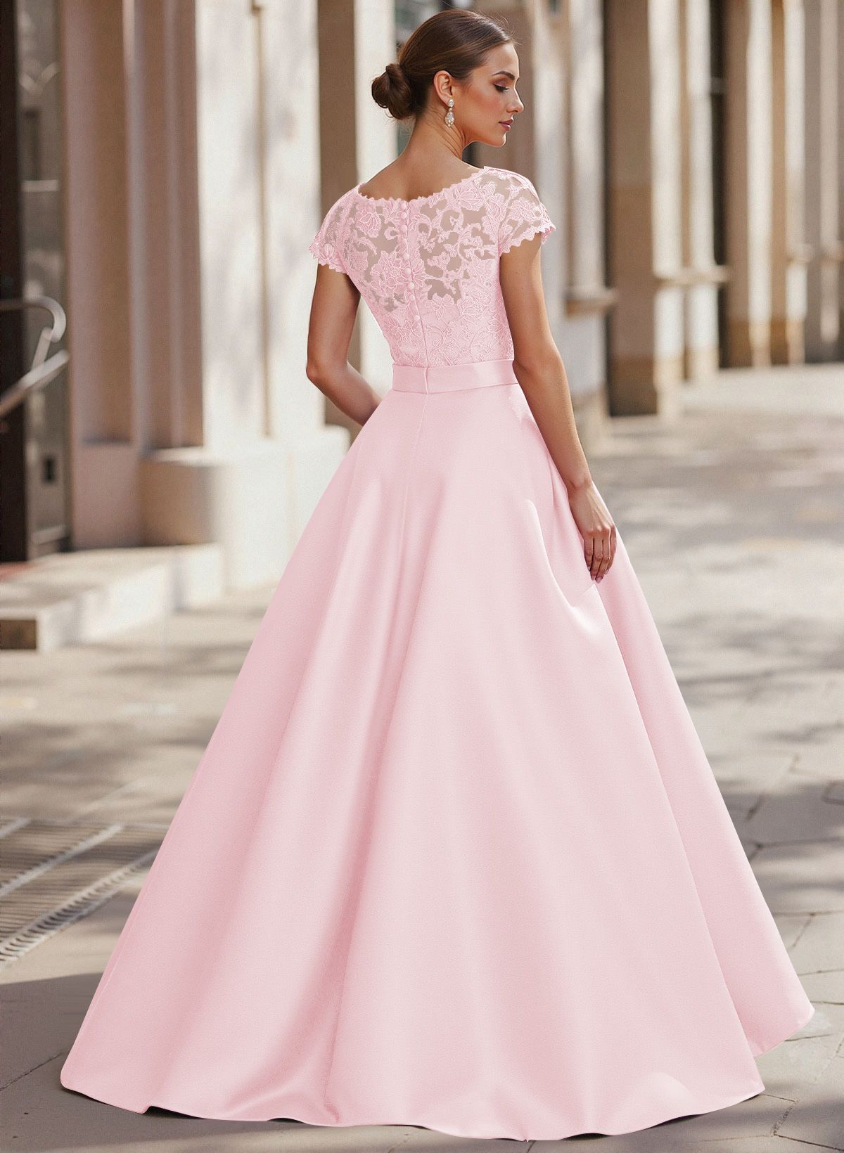 Jumpsuit/Pantsuit Scoop Neck Short Sleeves Detachable Lace/Satin Mother Of The Bride Dresses