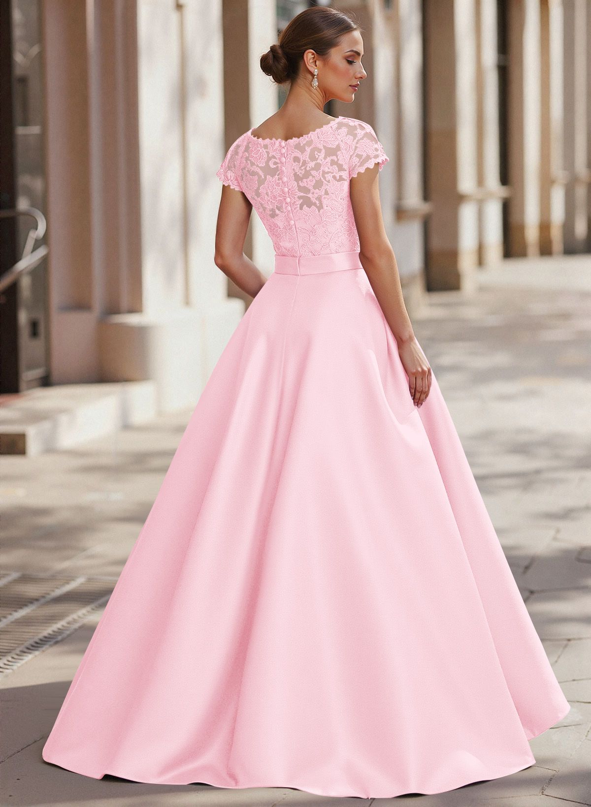 Jumpsuit/Pantsuit Scoop Neck Short Sleeves Detachable Lace/Satin Mother Of The Bride Dresses