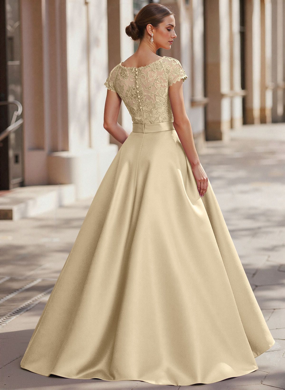 Jumpsuit/Pantsuit Scoop Neck Short Sleeves Detachable Lace/Satin Mother Of The Bride Dresses