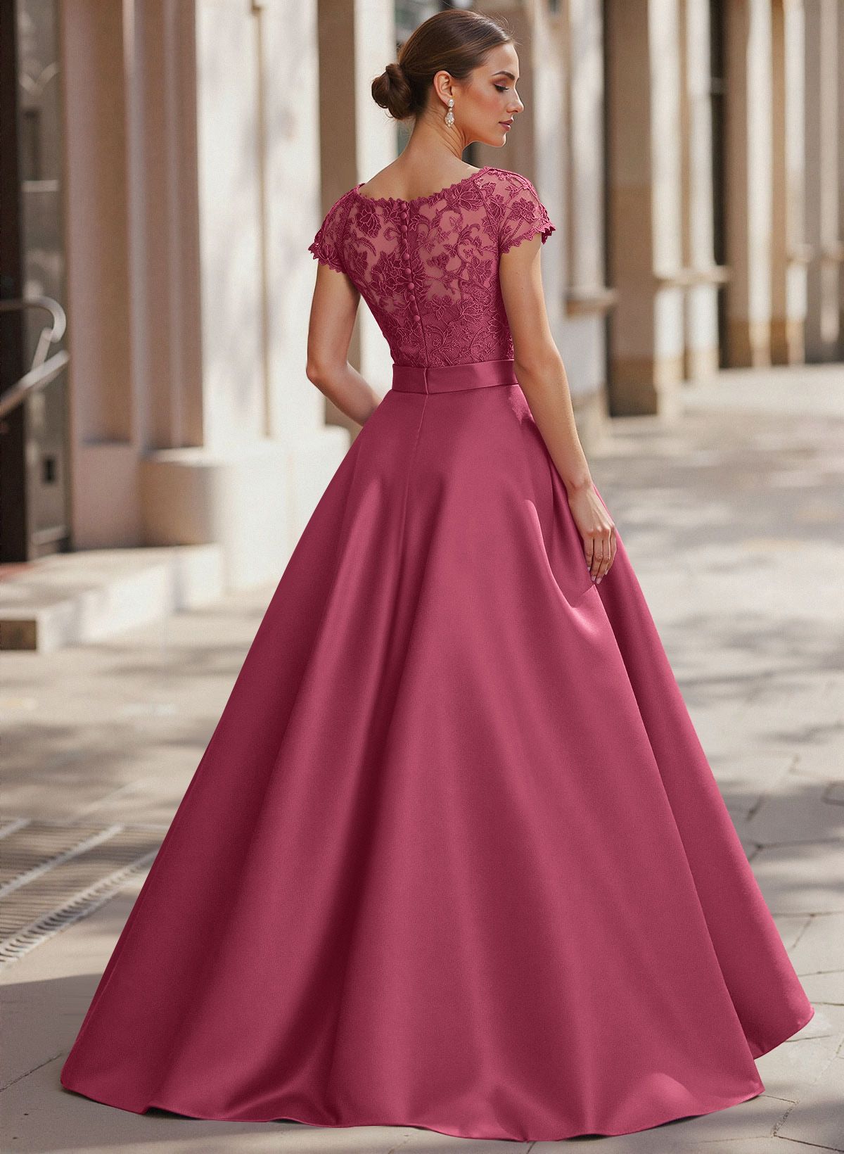 Jumpsuit/Pantsuit Scoop Neck Short Sleeves Detachable Lace/Satin Mother Of The Bride Dresses
