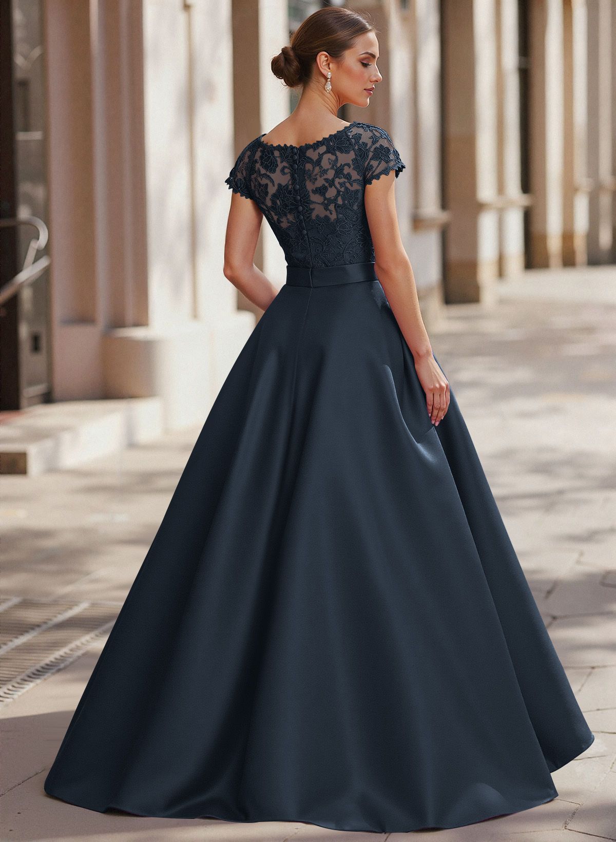 Jumpsuit/Pantsuit Scoop Neck Short Sleeves Detachable Lace/Satin Mother Of The Bride Dresses