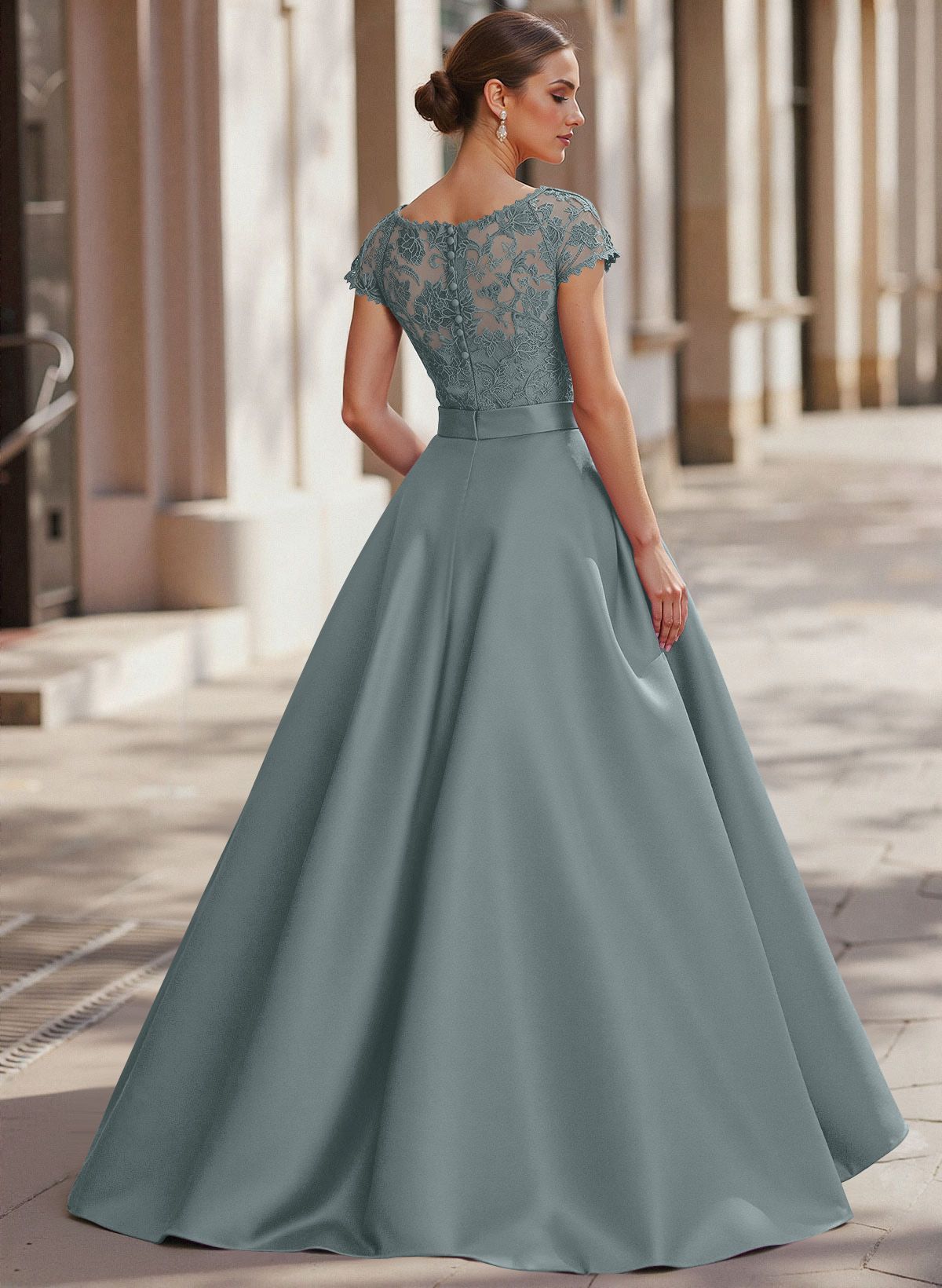 Jumpsuit/Pantsuit Scoop Neck Short Sleeves Detachable Lace/Satin Mother Of The Bride Dresses