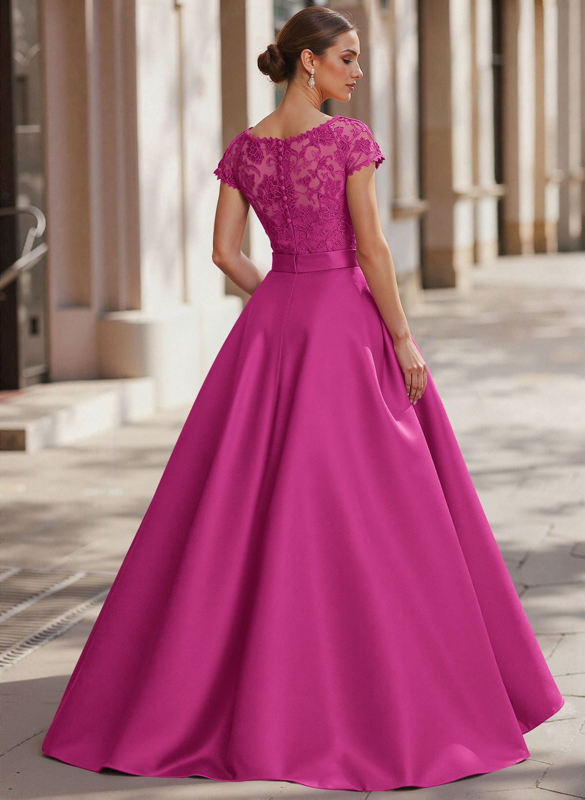 Jumpsuit/Pantsuit Scoop Neck Short Sleeves Detachable Lace/Satin Mother Of The Bride Dresses