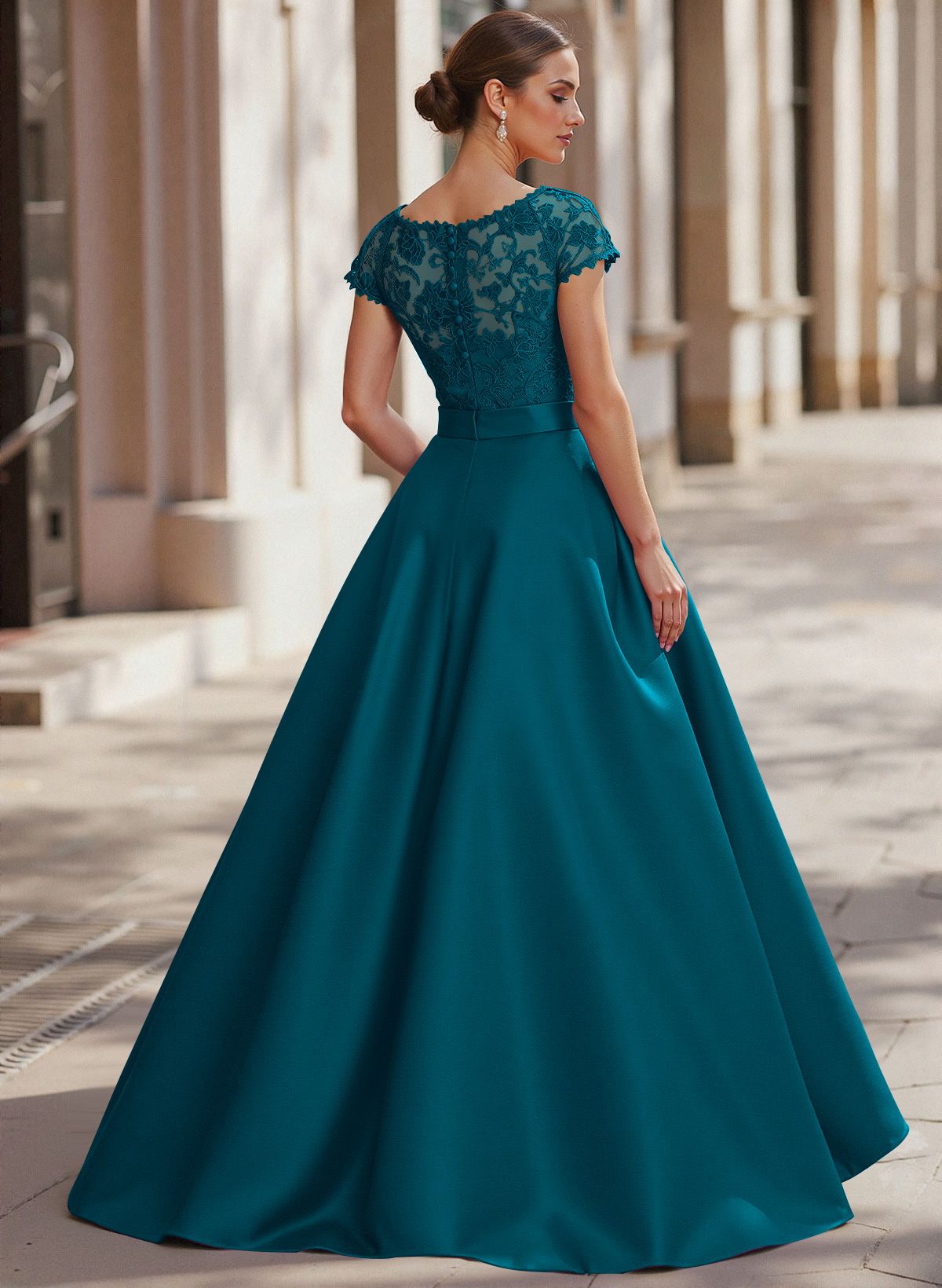 Jumpsuit/Pantsuit Scoop Neck Short Sleeves Detachable Lace/Satin Mother Of The Bride Dresses
