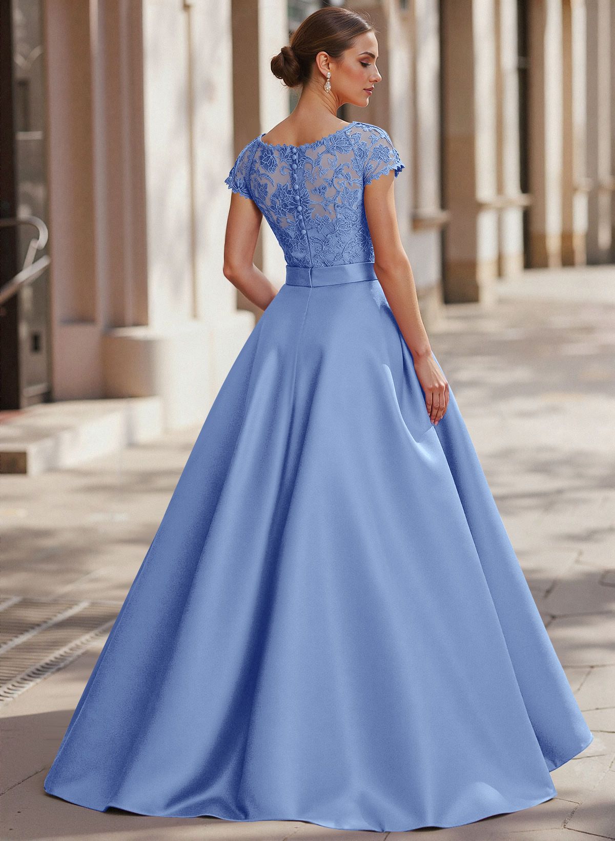 Jumpsuit/Pantsuit Scoop Neck Short Sleeves Detachable Lace/Satin Mother Of The Bride Dresses