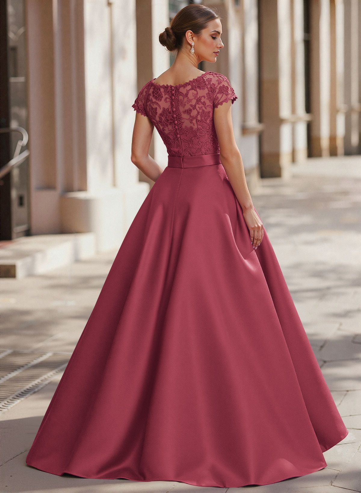 Jumpsuit/Pantsuit Scoop Neck Short Sleeves Detachable Lace/Satin Mother Of The Bride Dresses