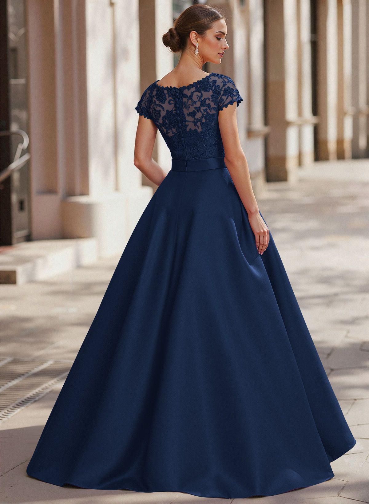 Jumpsuit/Pantsuit Scoop Neck Short Sleeves Detachable Lace/Satin Mother Of The Bride Dresses