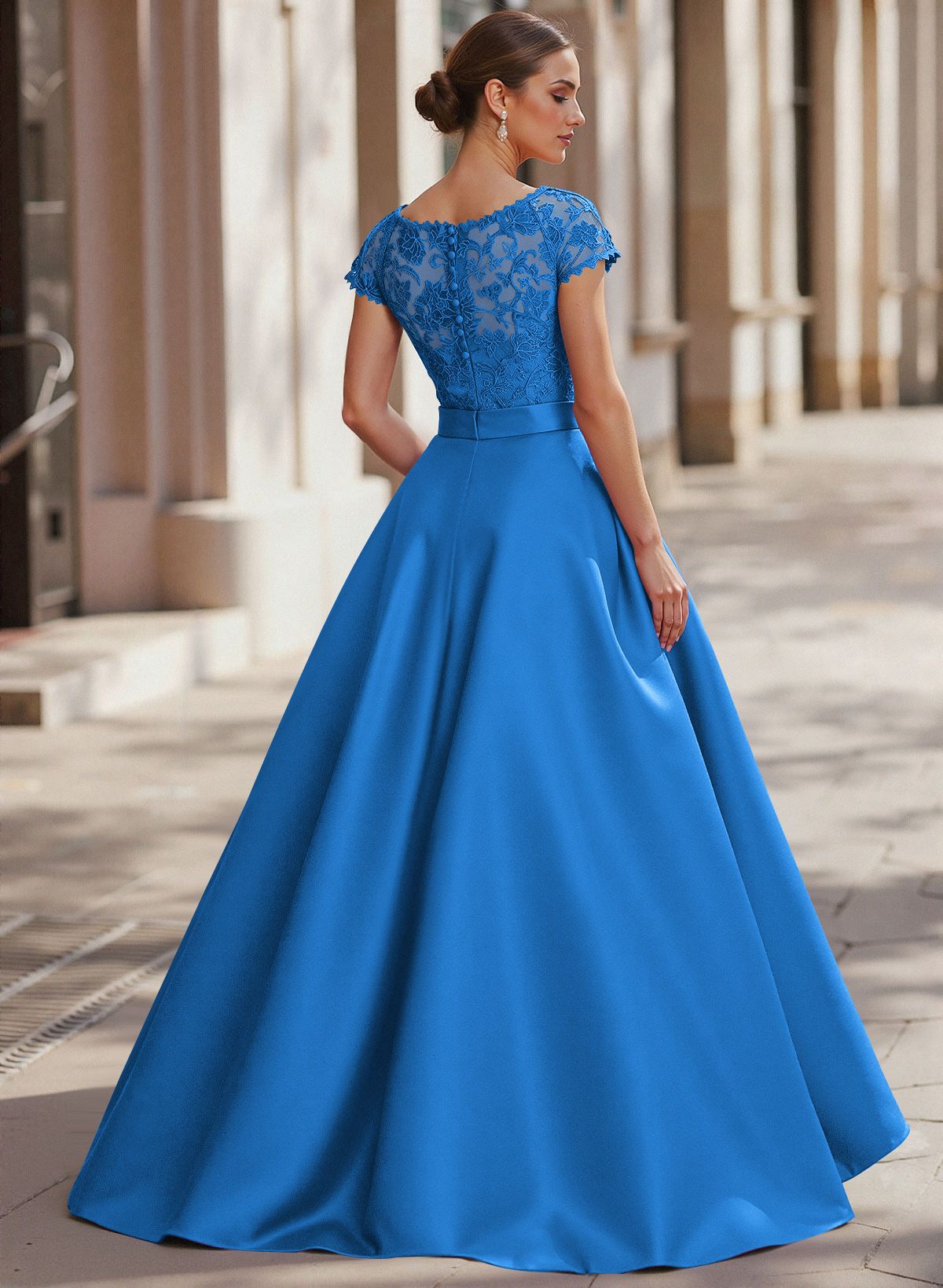 Jumpsuit/Pantsuit Scoop Neck Short Sleeves Detachable Lace/Satin Mother Of The Bride Dresses