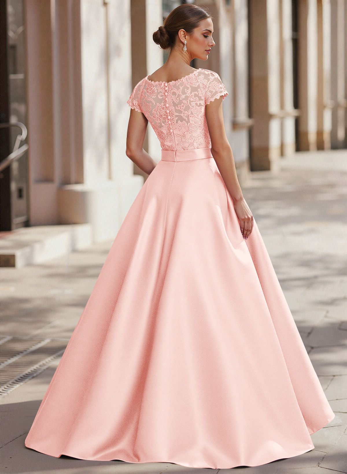 Jumpsuit/Pantsuit Scoop Neck Short Sleeves Detachable Lace/Satin Mother Of The Bride Dresses