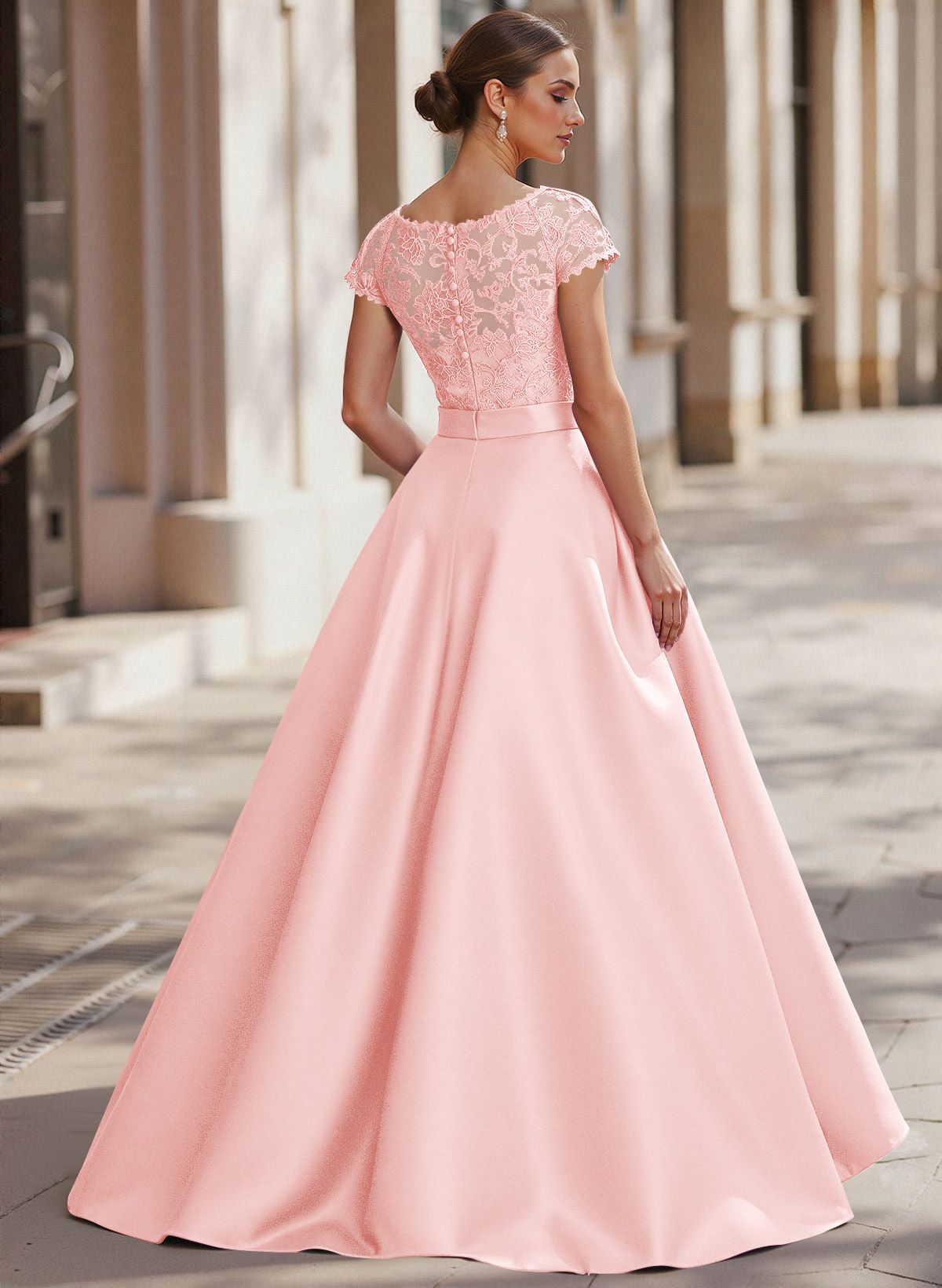 Jumpsuit/Pantsuit Scoop Neck Short Sleeves Detachable Lace/Satin Mother Of The Bride Dresses