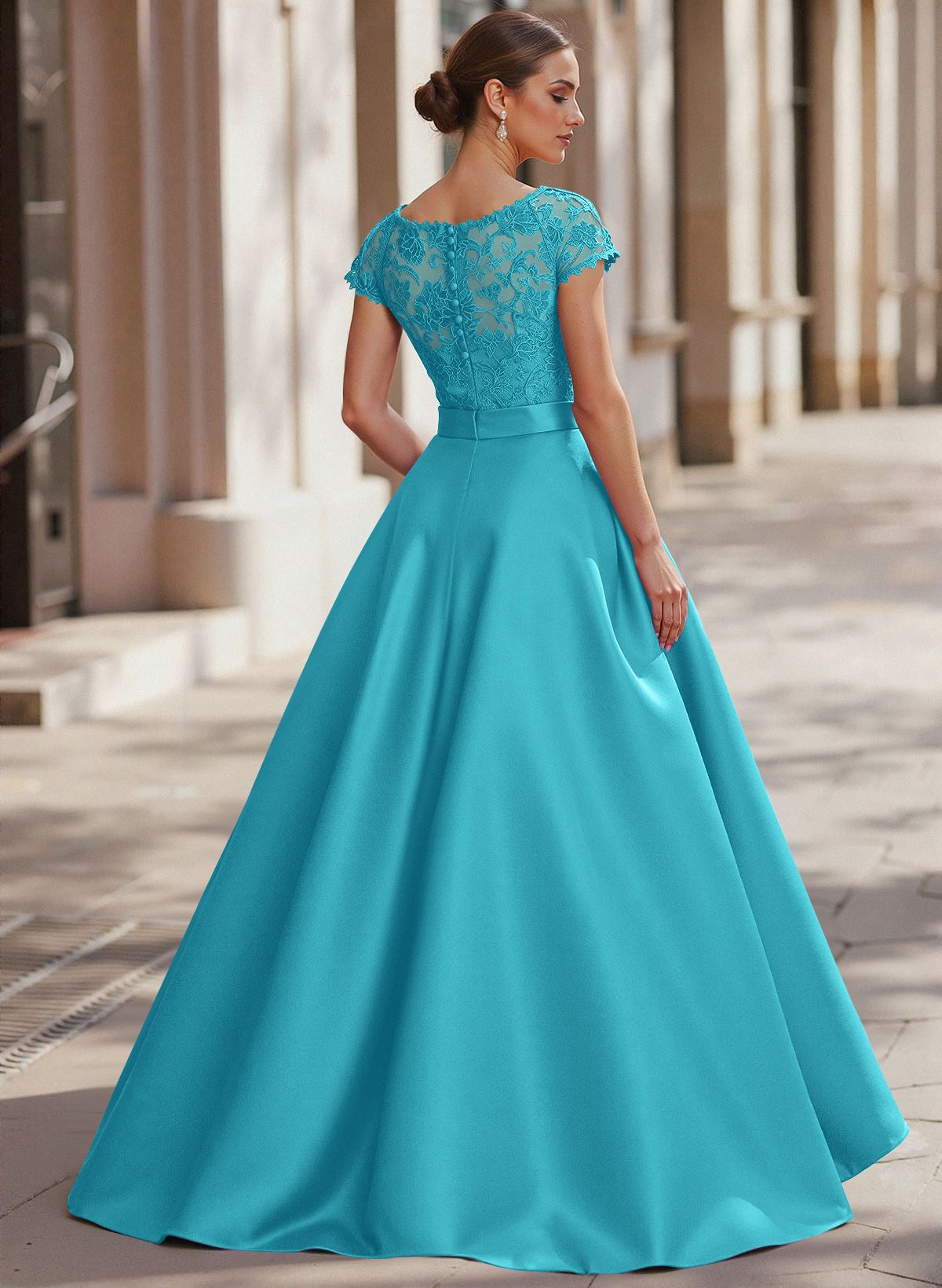 Jumpsuit/Pantsuit Scoop Neck Short Sleeves Detachable Lace/Satin Mother Of The Bride Dresses