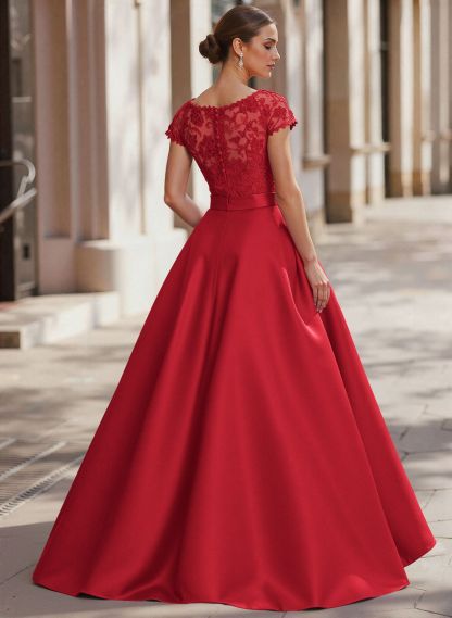 Jumpsuit/Pantsuit Scoop Neck Short Sleeves Detachable Lace/Satin Mother Of The Bride Dresses