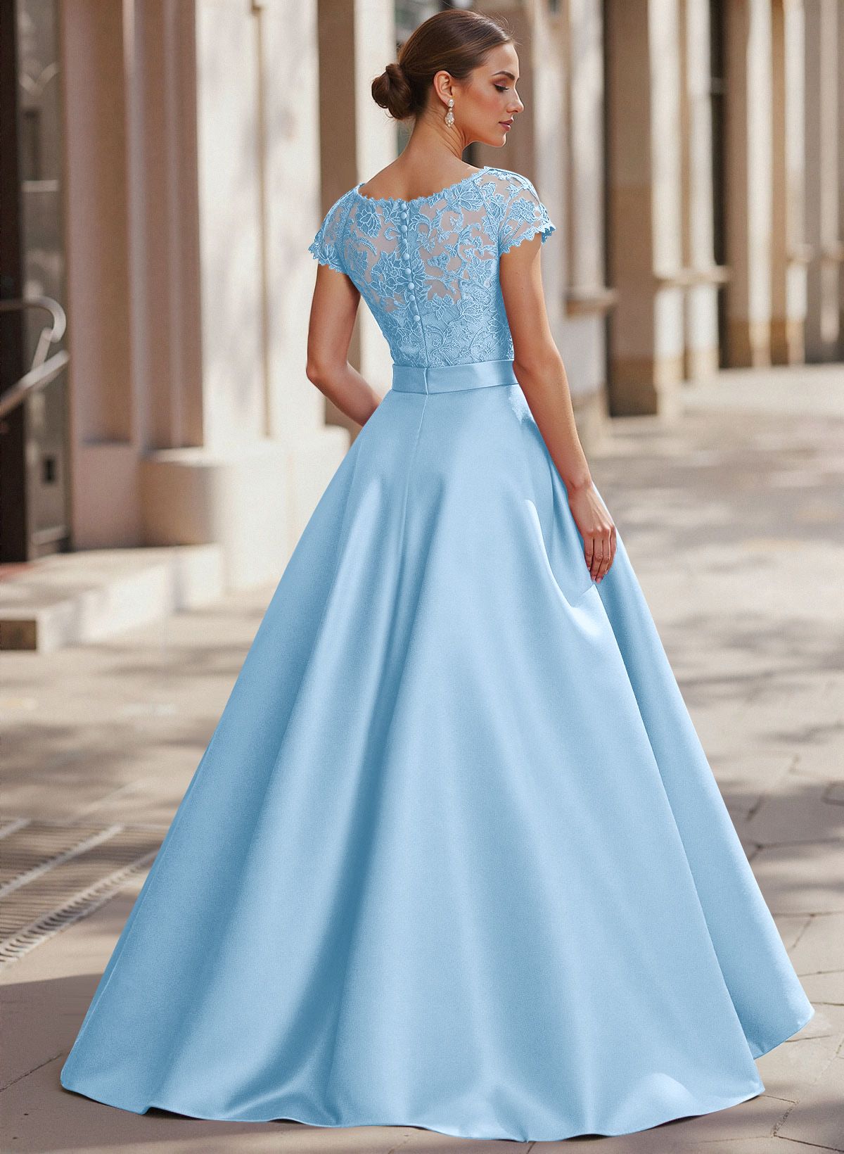 Jumpsuit/Pantsuit Scoop Neck Short Sleeves Detachable Lace/Satin Mother Of The Bride Dresses