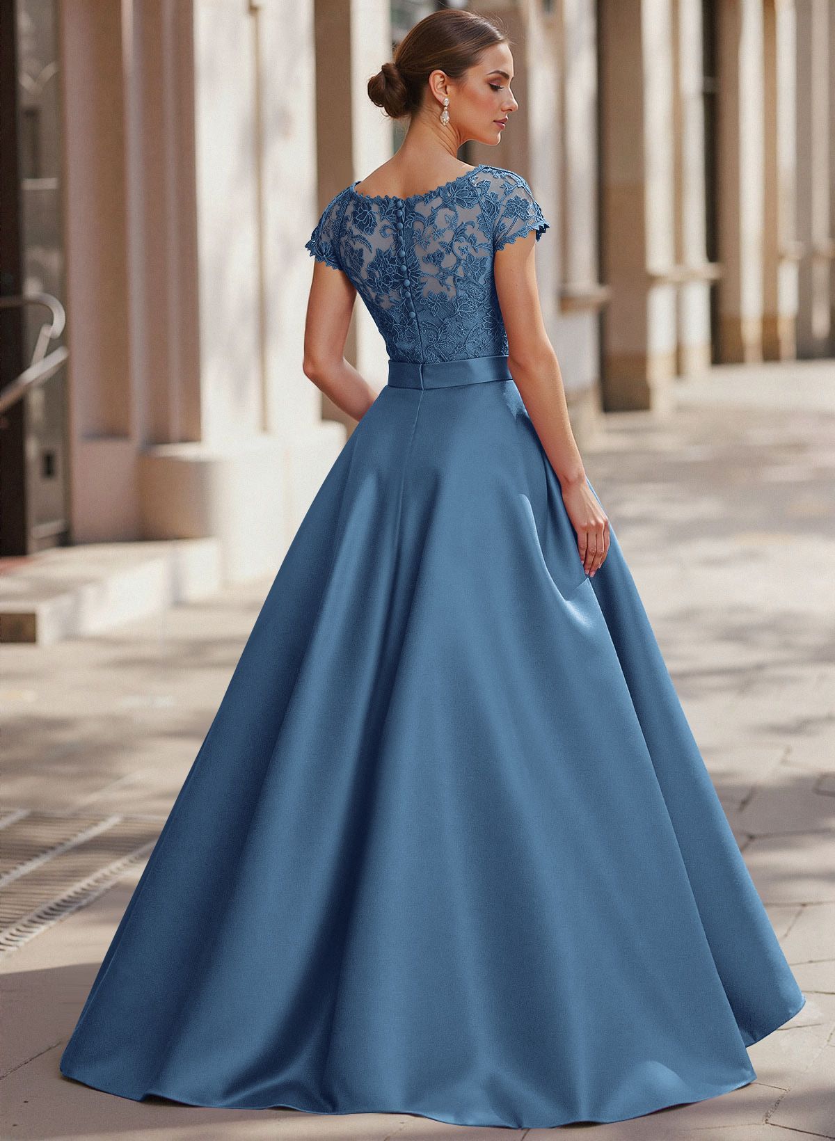 Jumpsuit/Pantsuit Scoop Neck Short Sleeves Detachable Lace/Satin Mother Of The Bride Dresses