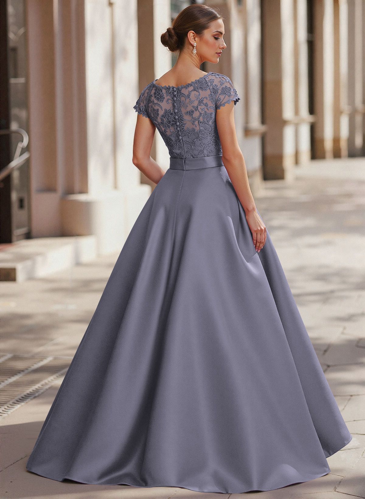 Jumpsuit/Pantsuit Scoop Neck Short Sleeves Detachable Lace/Satin Mother Of The Bride Dresses