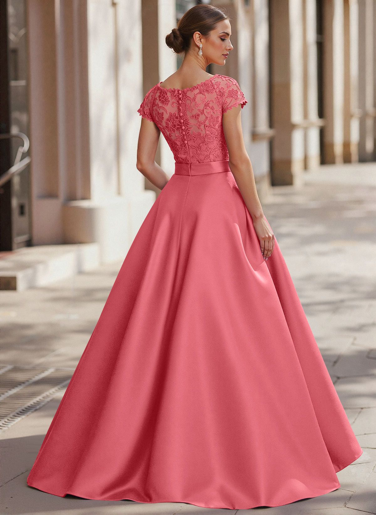Jumpsuit/Pantsuit Scoop Neck Short Sleeves Detachable Lace/Satin Mother Of The Bride Dresses