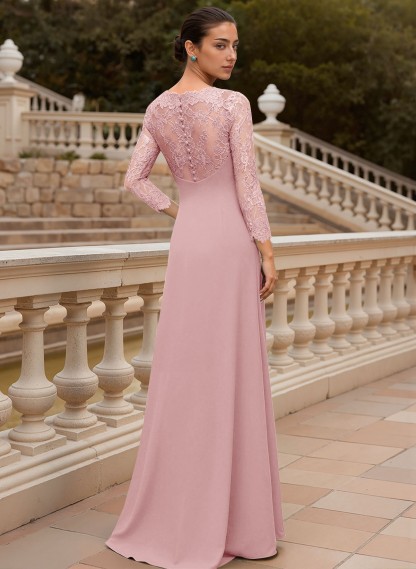 Sheath/Column V-Neck 3/4 Sleeves Floor-Length Lace/Elastic Satin Mother Of The Bride Dresses