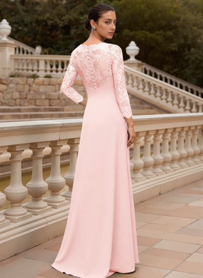 Sheath/Column V-Neck 3/4 Sleeves Floor-Length Lace/Elastic Satin Mother Of The Bride Dresses